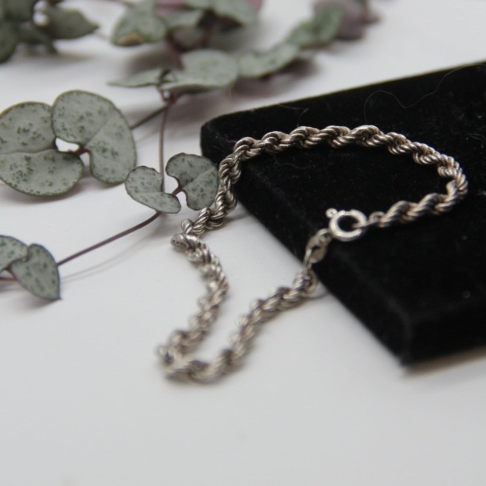 Vtg Sterling Silver Rope Chain Bracelet Made‎ in Italy 7.25 Inch 3mm 925